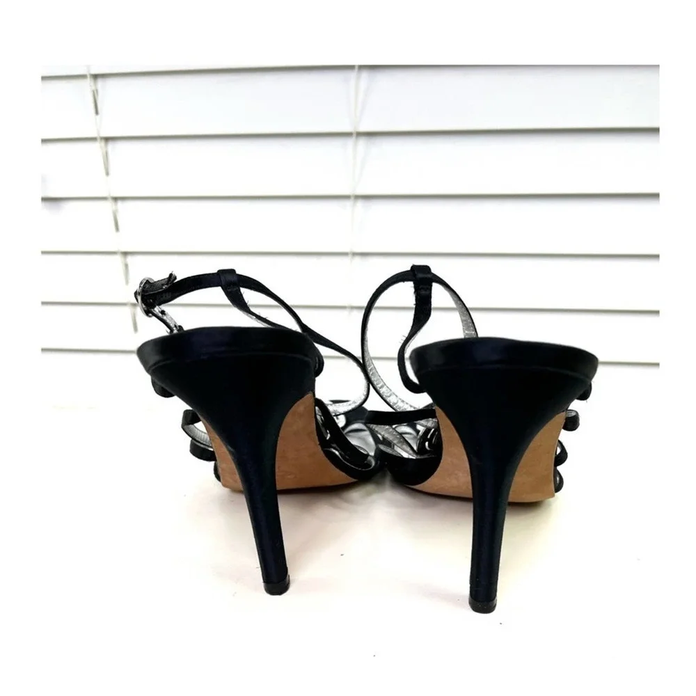 Ivanka Trump black satin/ rhinestone sandal.  #005